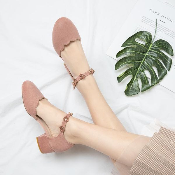 

rivet simple suede thick heel shoes college style summer new sandal size 34-43 manufacturers direct wholesale 5 cm heel1, Black