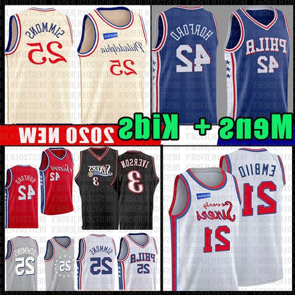 

ben 25 simmons joel 21 embiid philadelphia basketball jersey 76ers al 42 horford allen 3 iverson julius 6 erving ncaa mens youth kids