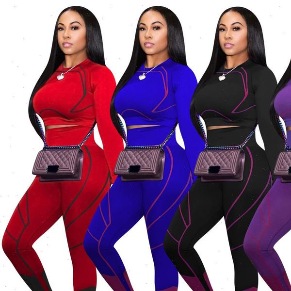 

women sport long sleeve two piece set tee high waist skinny sweatpants jogger suit tracksuit matching set outfits, Gray