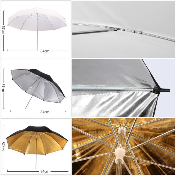 FreeShippinPhotography Fotostudio-Softbox-Beleuchtungsset mit 2,6 x 3 m Hintergrundrahmen, 3 Hintergründen, Stativständer, Reflektorplatte und 4 Regenschirmen