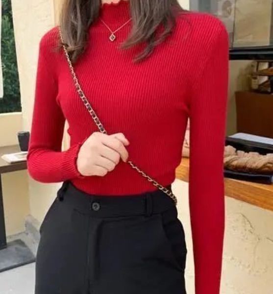 

winter 2021 new lean body solid collar semi-high ear edge wood sweater long women's jersey cuun, White;black