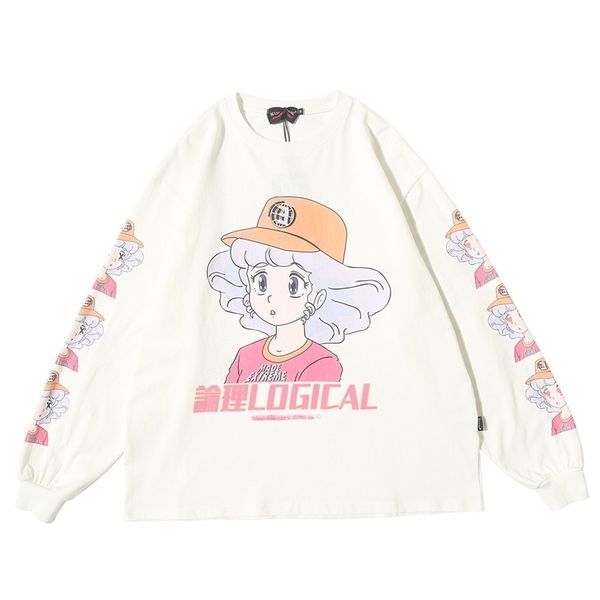 Японские Harajuku Streetwear Пара Футболка аниме смешные с длинным рукавом футболки весна мода графические тройники мужская одежда 201116