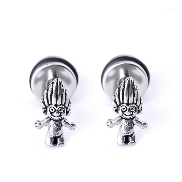 

cartoon earring studs stainless steel cool man piercing jewelry1, Golden;silver