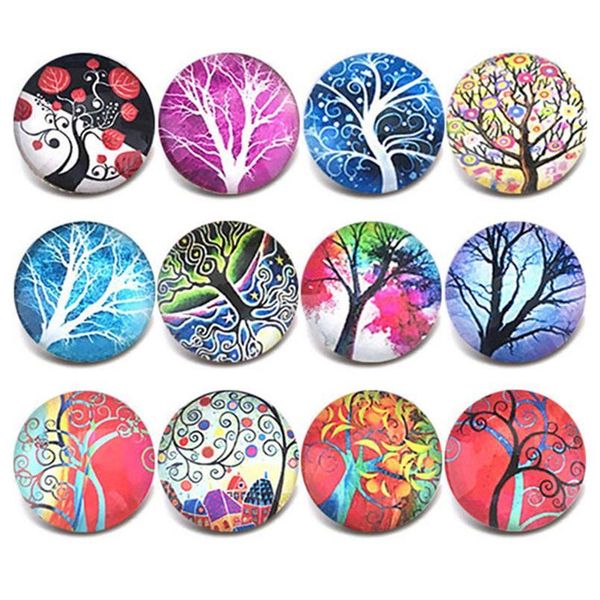 

10pcs/lot new glass snap jewelry tree of life mixed pattern snap buttons fit 18mm/20mm diy snap bracelet buttons jewel bbykba