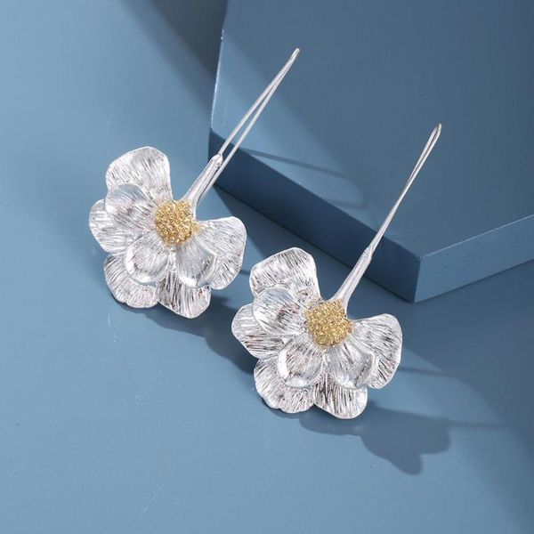 

vintage silver color alloy flowers dangle drop earrings for women big statement earrings bohemian jewelry bijoux 2021 new ukmoc