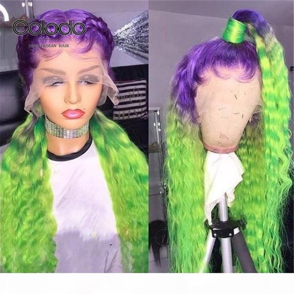

colodo purple green ombre lace front human hair wigs 13x4 colored human hair wigs glueless brazilian remy transparent lace, Black;brown