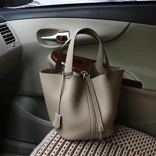 

women's fashion korean chaozhou vegetable basket bucket bag layer leather litchi pattern handbag