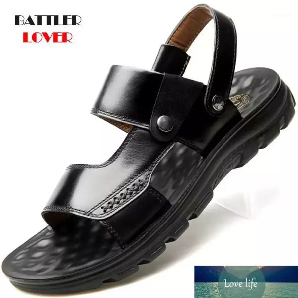 

men cow leather sandals outdoor summer handmade shoes mens breathable casual shoes beach footwear walking sandals slipper19030064, Black