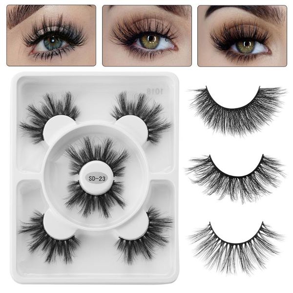 

false eyelashes 3 pairs 3d faux mink soft thick natural long wispies fluffy fake makeup extension