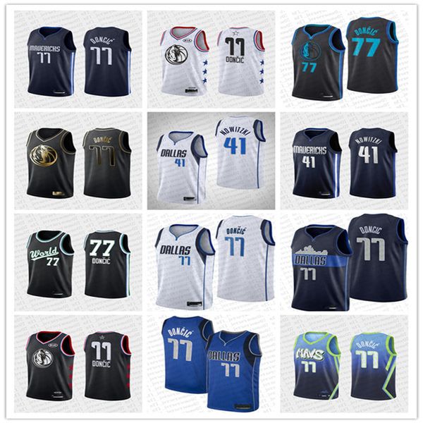 

mens women youth dallas mavericks 41 dirk nowitzki 77 luka doncic blue throwback basketball edition jersey, Black