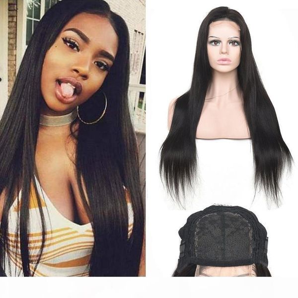

malaysian unprocessed human hair straight 4x4 lace closure wig natural color silky straight mink virgin hair four by four closure wigs, Black;brown