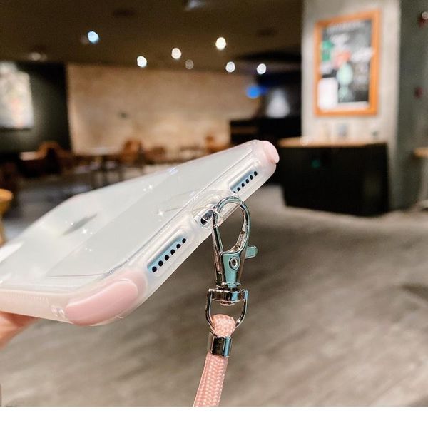 

lanyard necklace cross shoulder phone case for iphone 12 11pro max x xr xs max 7 8 plus glitter transparent anti-d qylohp