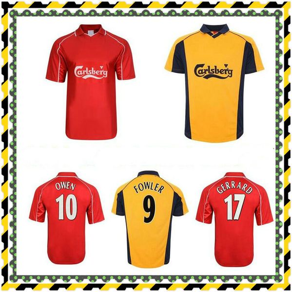 

2000 2002 michael owen gerrard retro soccer jersey 2001 heskey litmanen fowler redknapp carragher vintage classic football shirt, Black;yellow