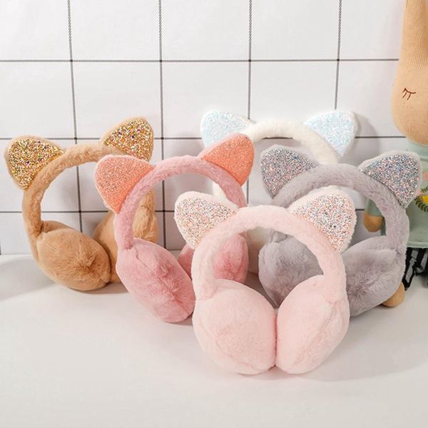 

new 2020 fashion women girl fur winter ear warmer earmuffs sequin cat ear muffs earlap glitter sequin earmuffs headband newest