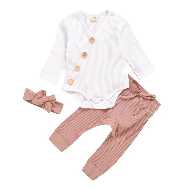 

newborn baby girl clothes set 0 3 months kids infant girl clothing for babies clothes for newborns outfit bodysuit pant 3pc suit y200803, White