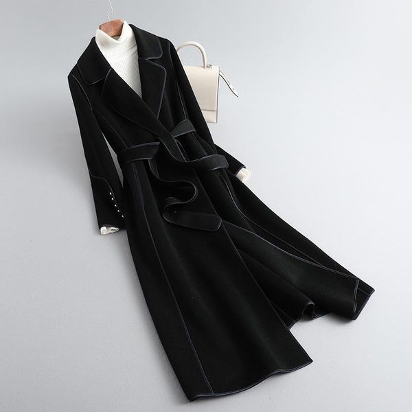 

selling style han edition suit brought 100% pure wool double-breasted double-sided cloth coat female long coat1, Black