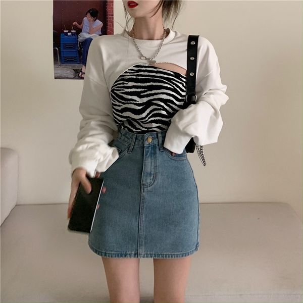 

dwcck irregular short women's summer casual 2020 new korean versatile white fashion thin sweatersweater sweater sleeve ins long iwuts, Black