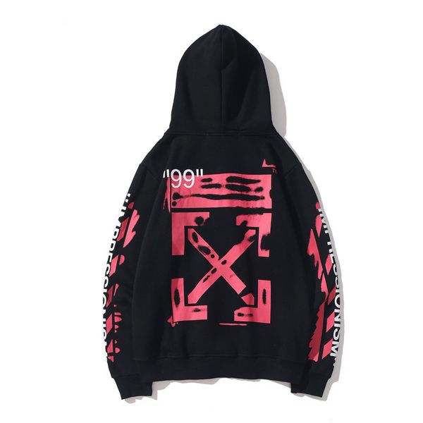 

chao brand 19ss men's 99 pink graffiti arrow print pullover long sleeve plush hooded sweater, Black