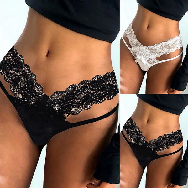 

women panties hollow out g-string thongs mesh thong lace ribbon underwear briefs lace female lingerie, Black;pink