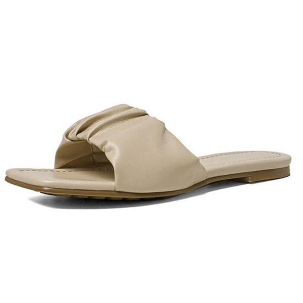 

2021 new fashion summer fleated women flat slippers girl's genuine leather shallow low heels party basic casual shoes woman, Black
