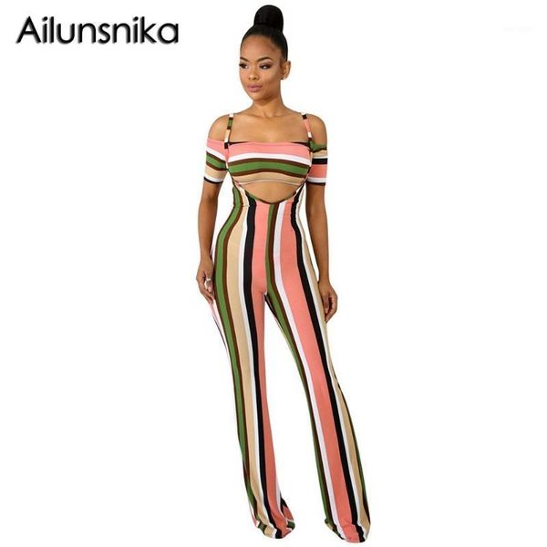

ailunsnika 2020 autumn stylish short sleeve off the shoulder short shirt and stripe long pants two sets 3 colors mn82861, Gray