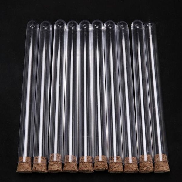 

10pcs 15x150mm transparent laboratory clear plastic test tube vials with corks sers caps school lab suppl bbyoac