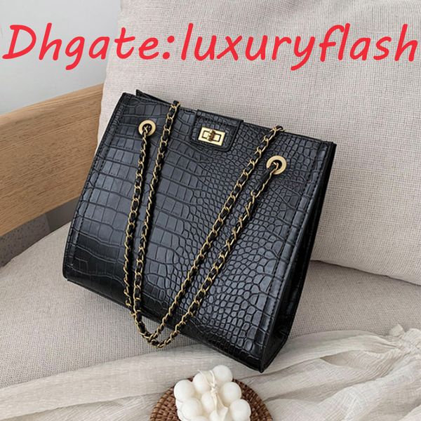 

hbp 2021 new luxury crocodile pattern shoulder bag women new pu leather handbag advanced chain crossbody bag designer lady big tote sac femm