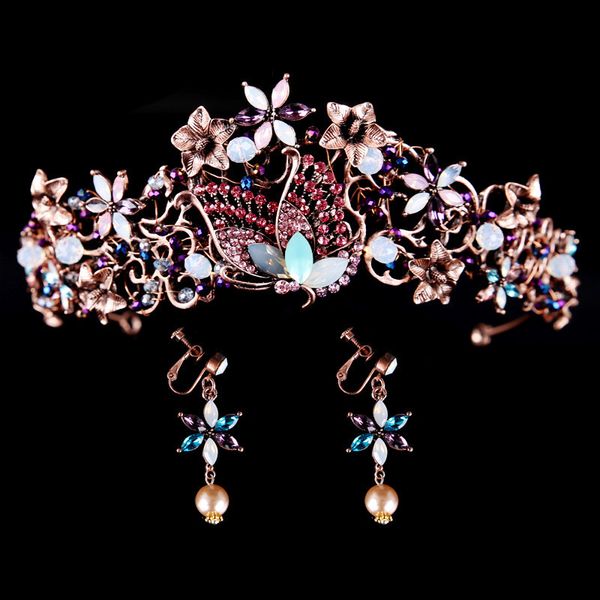 

new bridal headdress baroque butterfly diamond earrings wedding dress crown hair accessories, Silver