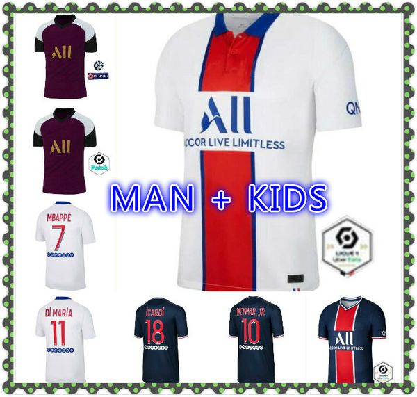 

mbappe neymar jr icardi футбол джерси 20 21 mailoots de футбольные футболки 2020 2021 kean verratti men + детский комплект униформа enfants, Black;yellow