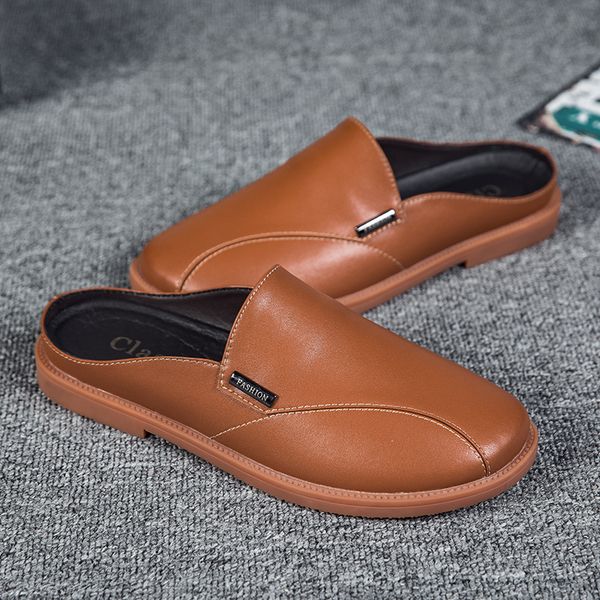 

man summer fashion cow split casual half shoe male breathable backless loafer half shoes hombre open back leather low heel shoes, Black