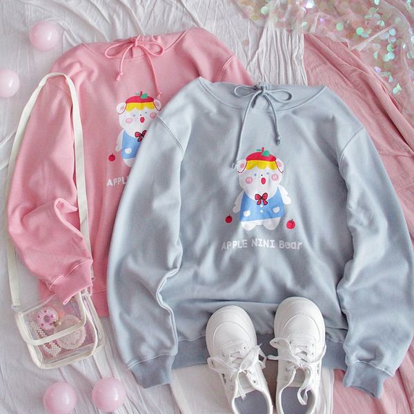 

xiasen family special price sweater girl hooded loose ins student yuansuo lovely printed soft girl pullover sweater pullover pullover jjtka, Black