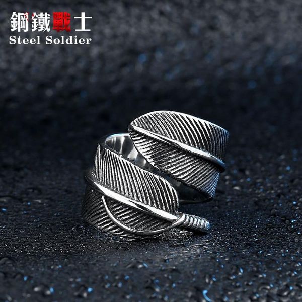 

cluster rings steel soldier stainless good detail women and men feather ring opening jewelry, Golden;silver