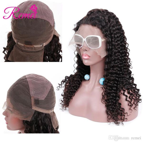 

rcmei brazilian human hair deep wave full lace wigs unprocessed human hair wigs 150% density natural headline natural color 8-26 inch, Black;brown