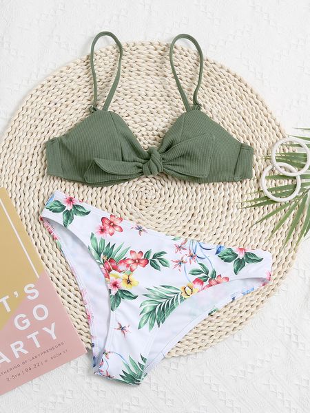 

2020 new print bikini women's split swimsuit, White;black