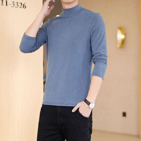 

yishenhai autumn and winter new half high collar knitting pure color pit stripe versatile young men's fashion brand sweater, White;black