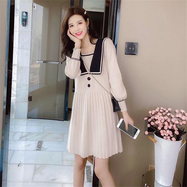 

2021 new spring japan sea turtleneck pretty girls long colorblock dress short mesh young ladies the line dressed in pleated wgta, Black;gray
