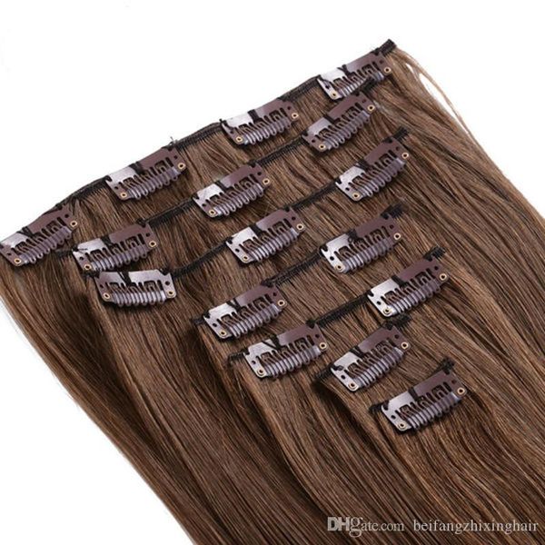 

16-24inch 8pcs set clip in hair extension 150g natural human hair 1# 2# 4# color, Black