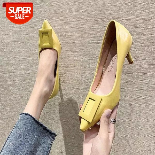

fashion square buckle women's shoes black high heels pointed toe nightclub wedding zapatos de vestir mujer #l79t