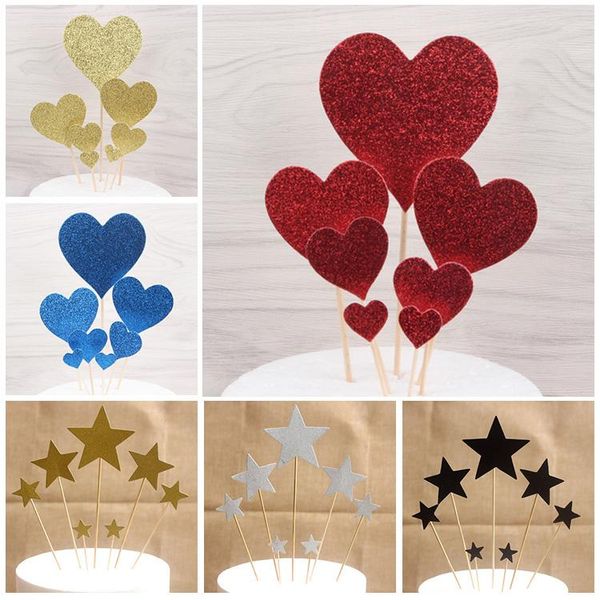 

qixi birthday cake decorated with love five-pointed star card gold heart card wedding dessert table decorated with cake er