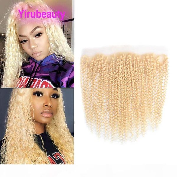 

peruvian human hair 13x4 lace frontal with baby hair blonde 613# deep wave curly blonde 13 by 4 frontal kinky curly yirubeauty, Black;brown