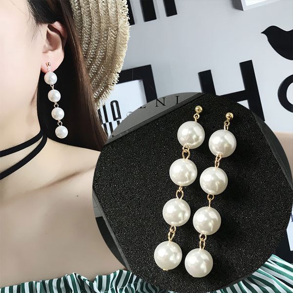 

dangle & chandelier luxury pearl tassel big drop earrings gold silver color for women wedding party jewelry