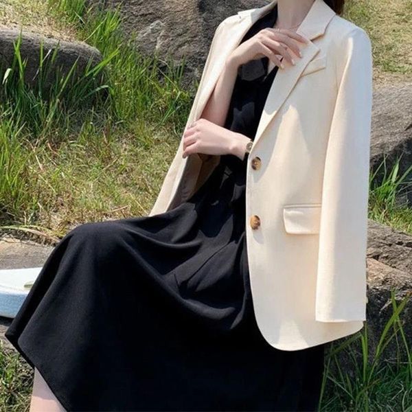 

2021 spring autumn lady office wear white blazers for women long sleeve pockets korean coats button jacket female mujer new, White;black