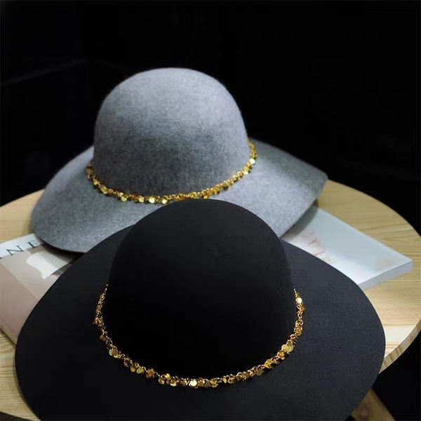 

202101-suaishi spring winter solid wool golden chain leisure lady sun cap women leisure hat, Blue;gray
