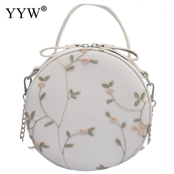 

round ladies handbag clutch purse pu leather floral embroidery crossbody bag pink white bags for women 2020 bolso mujer1