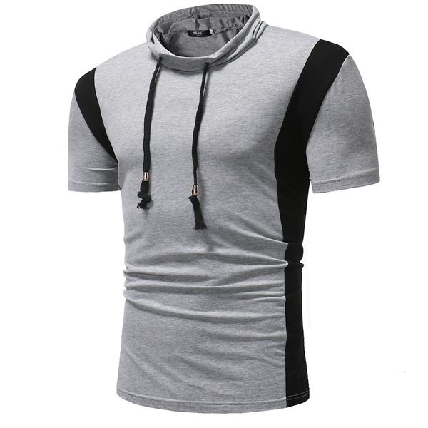 

new summer style men's fashion personalized color matching small stand collar short sleeve t-shirt, White;black