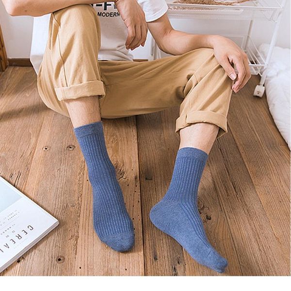 

men's pure cotton middle tube socks solid color stripes casual, breathable and comfortable men's middle tube cott bbybjz, Black