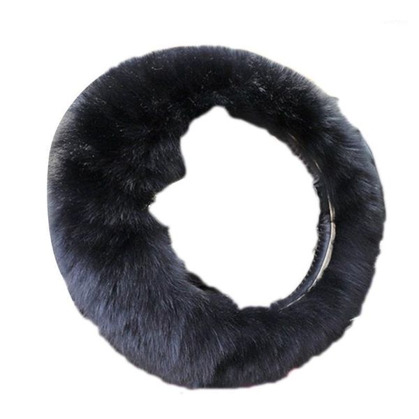 

2020 new solid soft warm long wool fuzzy steering wheel cover woolen handbrake car accessory sheep plush protector cover kit1