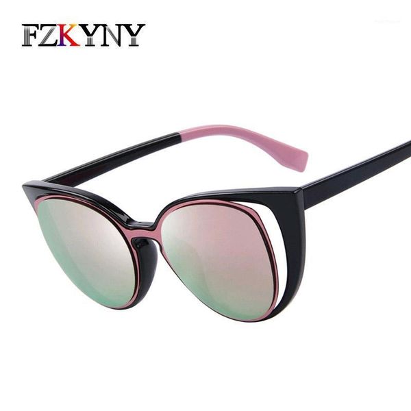 

sunglasses fzkyny designer women vintage cat eye female retro cateye gradient mirror sun glasses coating eyewear1, White;black