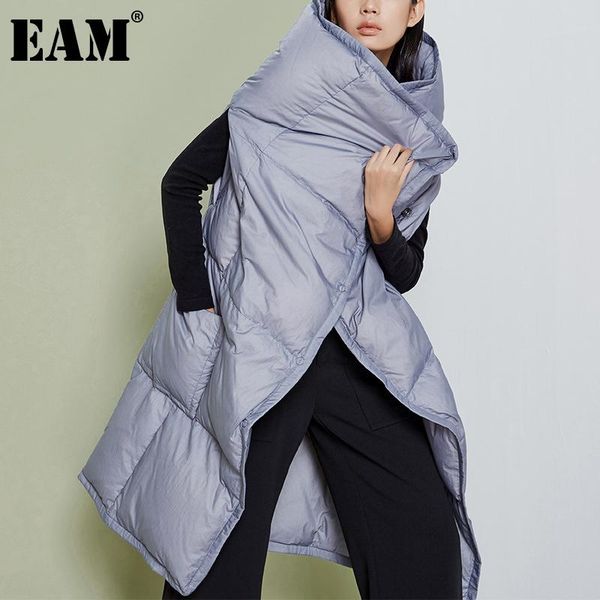 

eam] loose fit red irregular big size warm down jacket new short sleeve warm women parkas fashion autumn winter 2020 1da027, Black