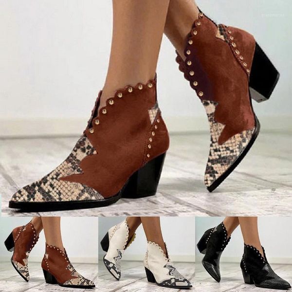 

boots women shoes platform autumn and winter with pointed chunky heels color-studded zapatos mujer1, Black